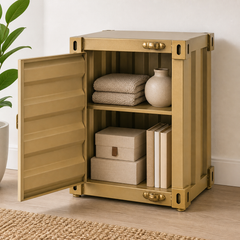 Industrial Metal Storage Cabinet, Side Table – Gold