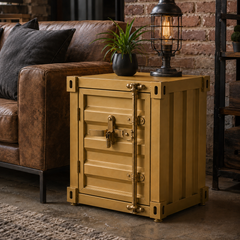 Industrial Metal Storage Cabinet, Side Table – Gold