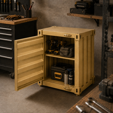Industrial Metal Storage Cabinet, Side Table – Gold