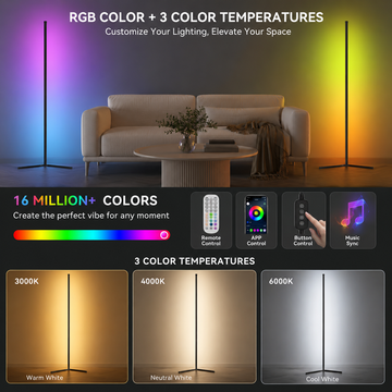 2-Pack RGBCW Corner Floor Lamps