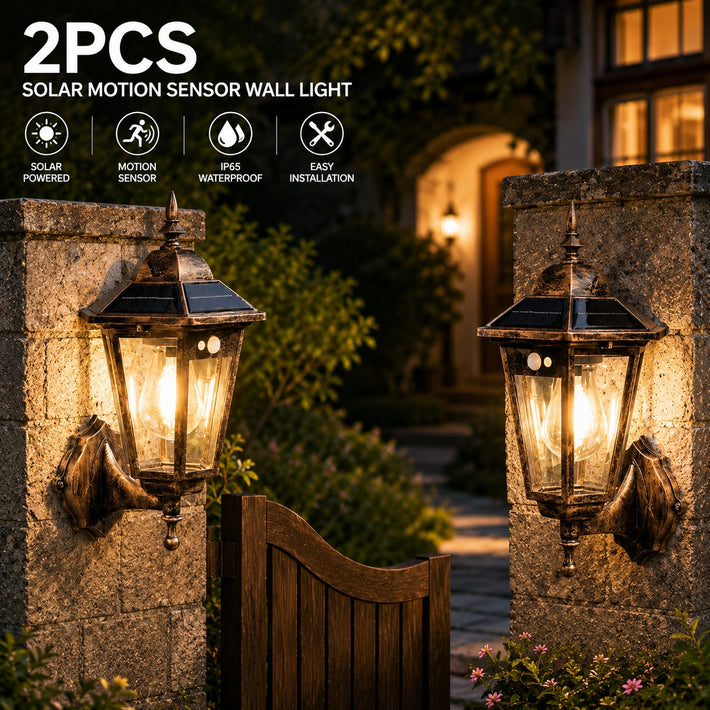 2PCS Antique Bronze Finish European-style Retro Outdoor Wall Light. It Features A Vintage, Weatherproof Design Reminiscent of Traditional Victorian Lanterns