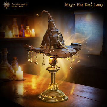 Wizard Hat Table Lamp, Fantasy LED Ambient Light, Magical Desk Lamp for Bedroom, Gaming Room & Reading Corner Decor, DIY Building Block Table Lamp