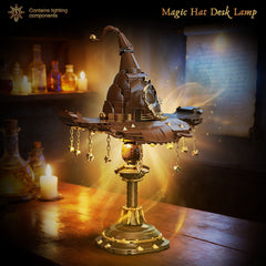 Wizard Hat Table Lamp, Fantasy LED Ambient Light, Magical Desk Lamp for Bedroom, Gaming Room & Reading Corner Decor, DIY Building Block Table Lamp