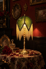 Vintage French Green Bamboo Print Table Lamp