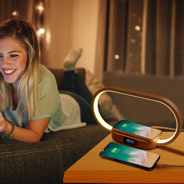 Bedside Table Lamp Touch Control with Clock Wireless Charging