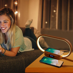 Bedside Table Lamp Touch Control with Clock Wireless Charging