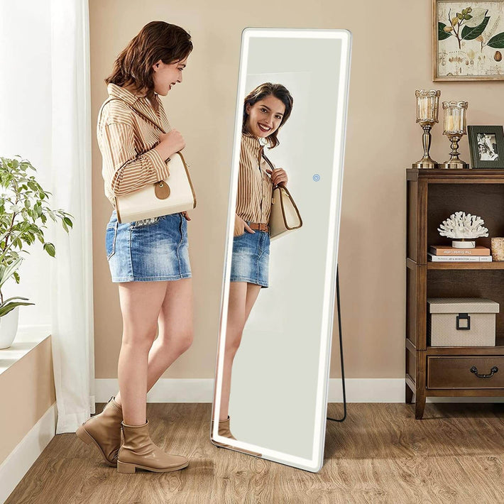 3 Color Lighting Mirror, 64"x21" Lighted Floor Standing Mirror