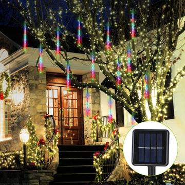 8 Pcs Solar Powered Meteor Shower String Lights 9.84FT Falling Raindrop Tube