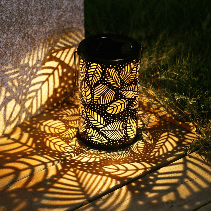 Solar Latern Lights Outdoor, Decorative Hanging Lights Metal Leaf Pattern Light for Pathway Patio Yard Walkway, Warm White