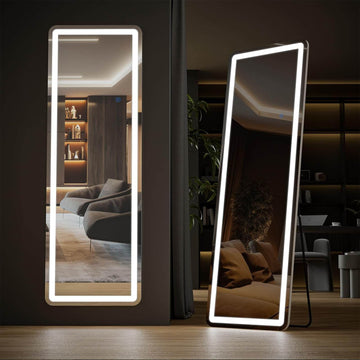 3 Color Lighting Mirror, 64"x21" Lighted Floor Standing Mirror