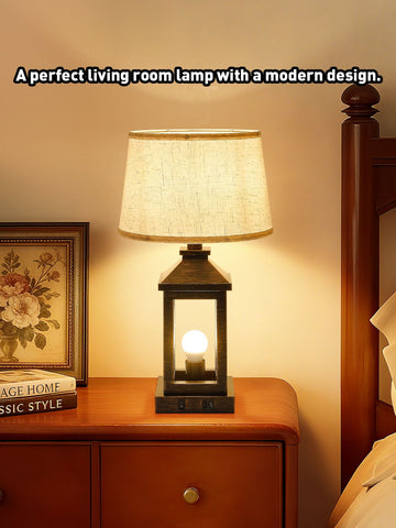 20.5in Black Gold Farmhouse Bedside Table Lamp (Including Light Bulbs)