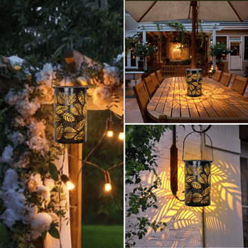 Solar Latern Lights Outdoor, Decorative Hanging Lights Metal Leaf Pattern Light for Pathway Patio Yard Walkway, Warm White