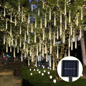 8 Pcs Solar Powered Meteor Shower String Lights 9.84FT Falling Raindrop Tube