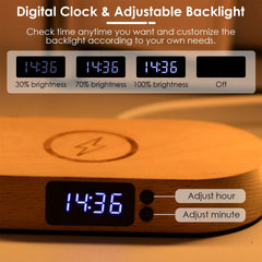 Bedside Table Lamp Touch Control with Clock Wireless Charging