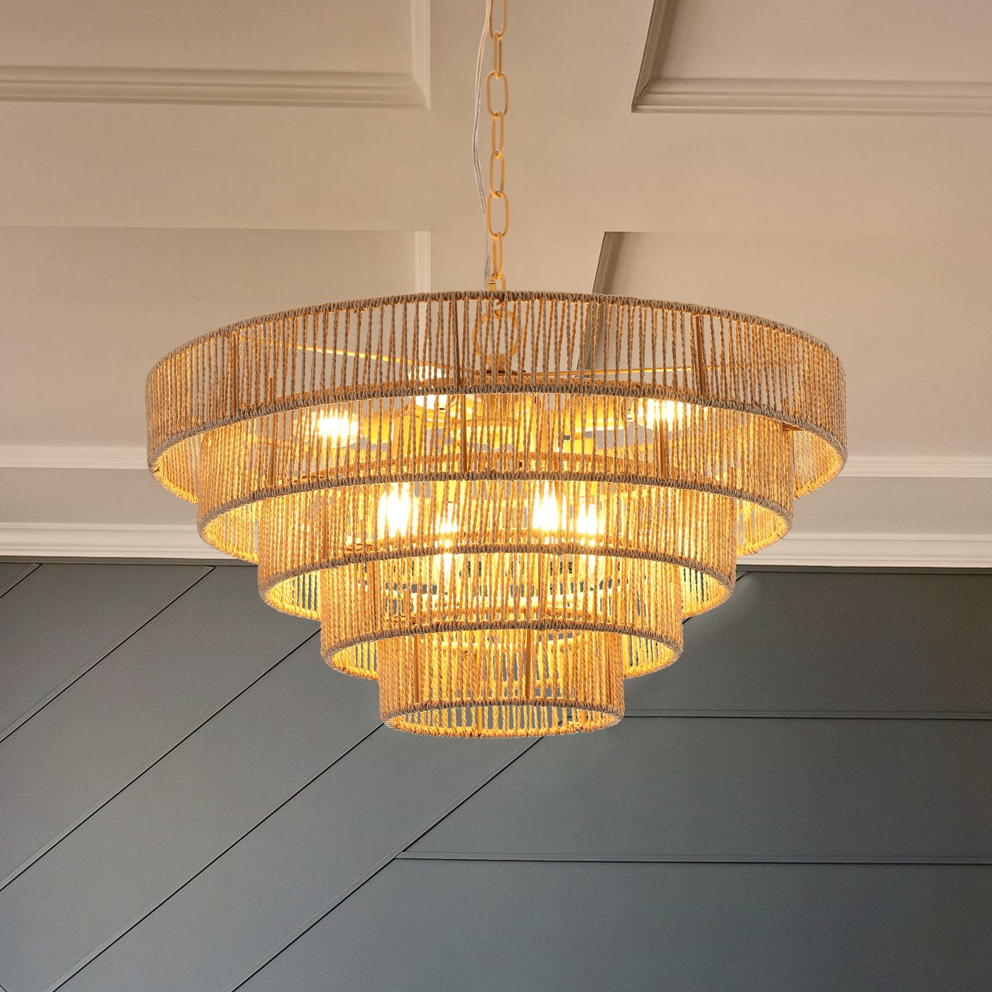 Bohemian style 23.6 Inch Rattan Woven Pendant Light