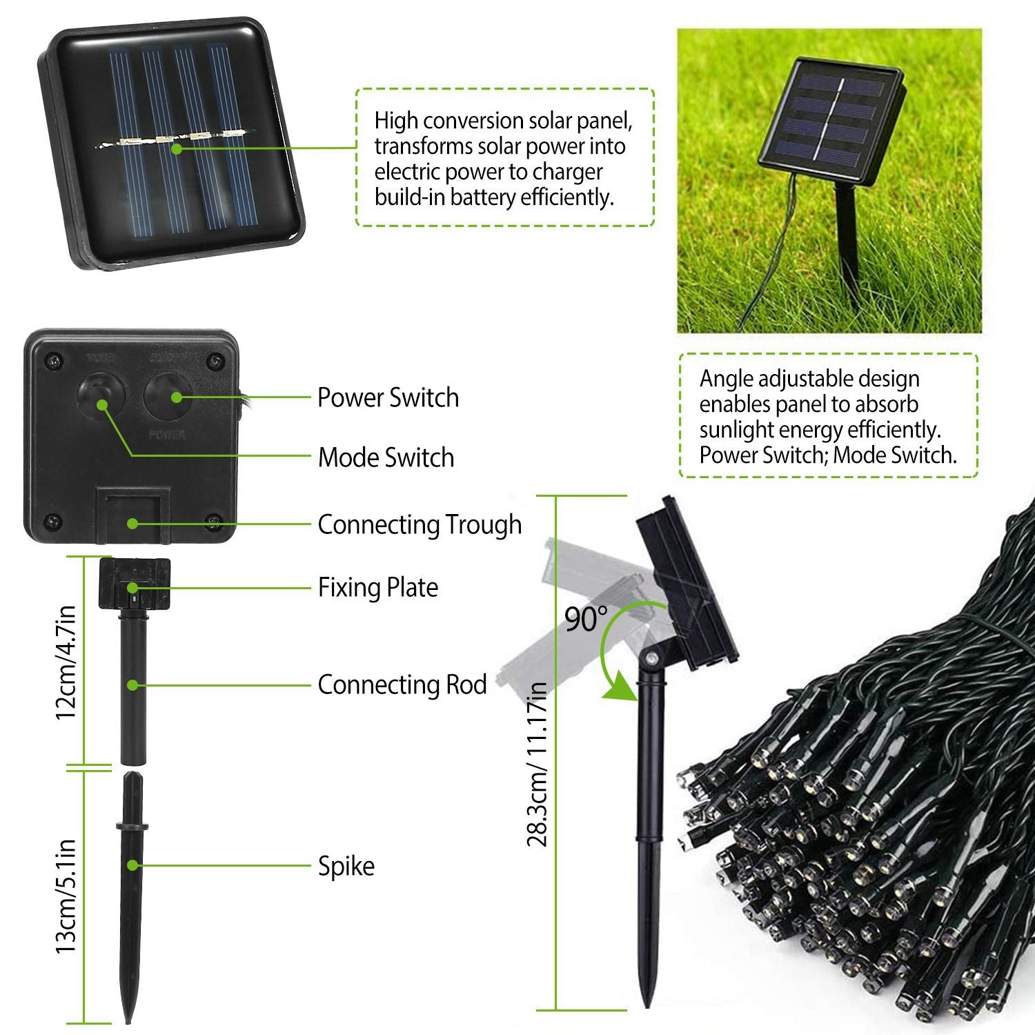 String Power Sali Con Solar String Lights LED Solar Power Fairy String Light 12M 100 LEDs 8 ...