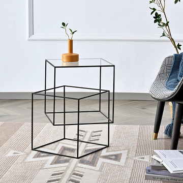 Glass double layer 3D floating side table