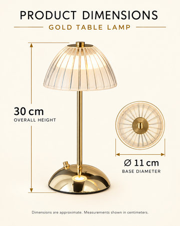 Cordless Gold Table Lamp – USB Rechargeable, Stepless Dimming