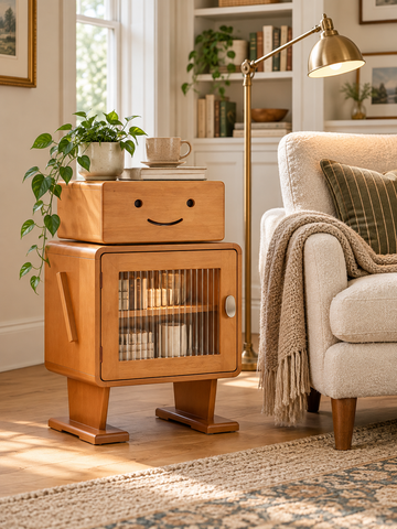 robot style wooden nightstand storage cabinet