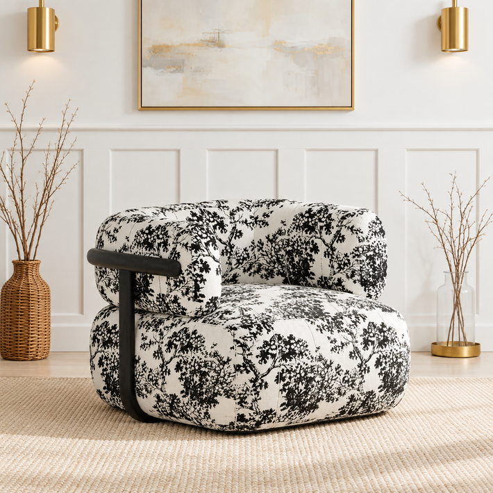 Modern Botanical Print Upholstered Accent Chair