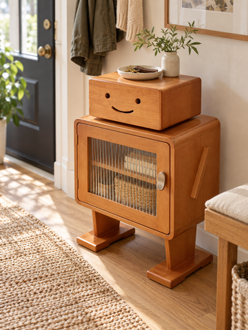 robot style wooden nightstand storage cabinet