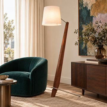 71"H Walnut Wood Floor Lamp, 3 Color Temperatures