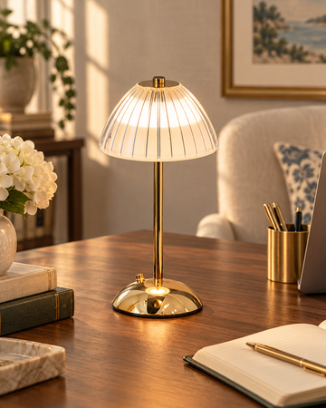 Cordless Gold Table Lamp – USB Rechargeable, Stepless Dimming