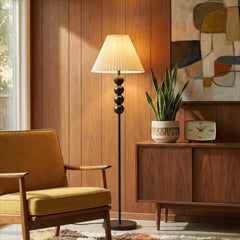 Mid Century Modern Wood Large Floor Lamp with Pleated Lampshade 65