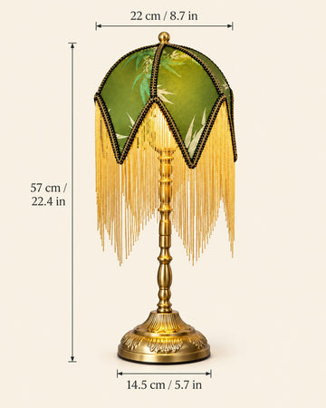 Vintage French Green Bamboo Print Table Lamp