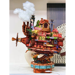 Steampunk Flying Castle 3D Wooden Puzzle with Motion & Lights - DIY Miniature Kit, Perfect Room Decor & Gift Idea