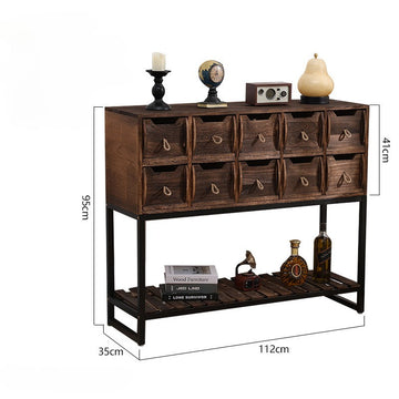 Rustic Storage Cabinet with 10 Drawers & Open Shelf