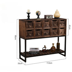 Rustic Storage Cabinet with 10 Drawers & Open Shelf