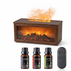 300ml Fireplace Aroma Diffuser 7 Colorful Flame Fire Humidifier W/h Essential Oil, Remote, Timer and Auto Off