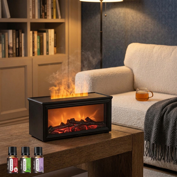 300ml Fireplace Aroma Diffuser 7 Colorful Flame Fire Humidifier W/h Essential Oil, Remote, Timer and Auto Off