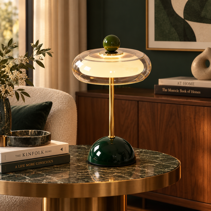 Cordless Table Lamp with Glass Shade, 3000k to 6000k Dimmable