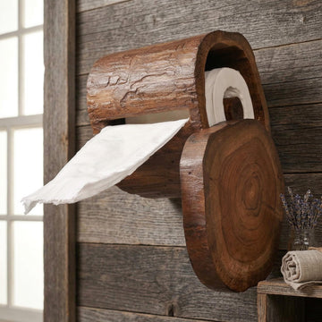 Rustic Wood Stump Toilet Paper Holder, Natural Log Dispenser, Farmhouse Woodland Decor