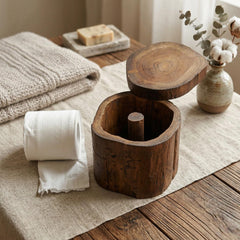 Rustic Wood Stump Toilet Paper Holder, Natural Log Dispenser, Farmhouse Woodland Decor