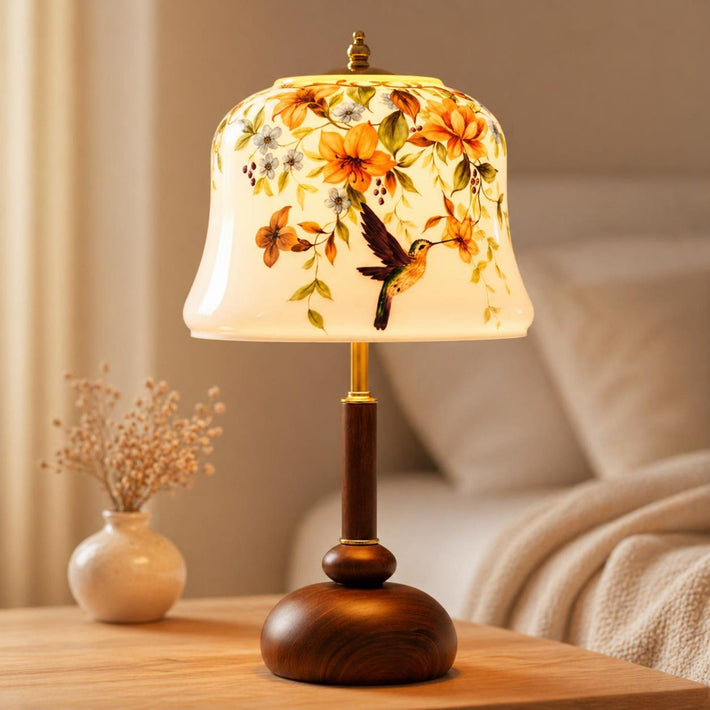 Floral Hummingbird Table Lamp, Vintage Bedside Lamp, 3 Light Modes
