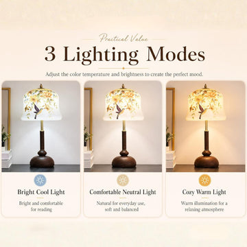 Floral Hummingbird Table Lamp, Vintage Bedside Lamp, 3 Light Modes