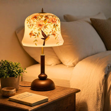 Floral Hummingbird Table Lamp, Vintage Bedside Lamp, 3 Light Modes