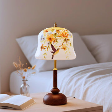 Floral Hummingbird Table Lamp, Vintage Bedside Lamp, 3 Light Modes