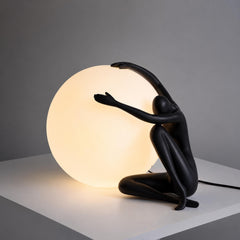 Modern Sculptural Table Lamp, Human Figure Globe Light