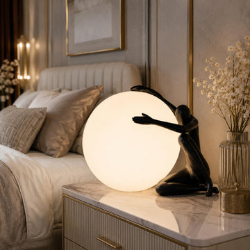 Modern Sculptural Table Lamp, Human Figure Globe Light