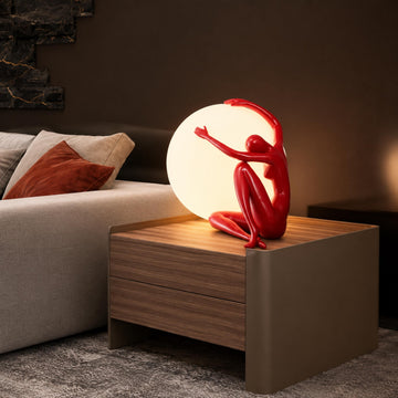 Modern Sculptural Human Figure Resin Table Lamp, Orb Globe Light Abstract Home Decor