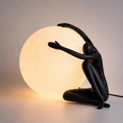 Modern Sculptural Table Lamp, Human Figure Globe Light