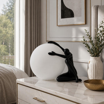 Modern Sculptural Table Lamp, Human Figure Globe Light