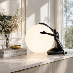 Modern Sculptural Table Lamp, Human Figure Globe Light
