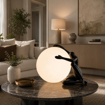 Modern Sculptural Table Lamp, Human Figure Globe Light