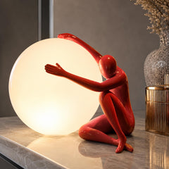 Modern Sculptural Human Figure Resin Table Lamp, Orb Globe Light Abstract Home Decor