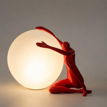 Modern Sculptural Human Figure Resin Table Lamp, Orb Globe Light Abstract Home Decor